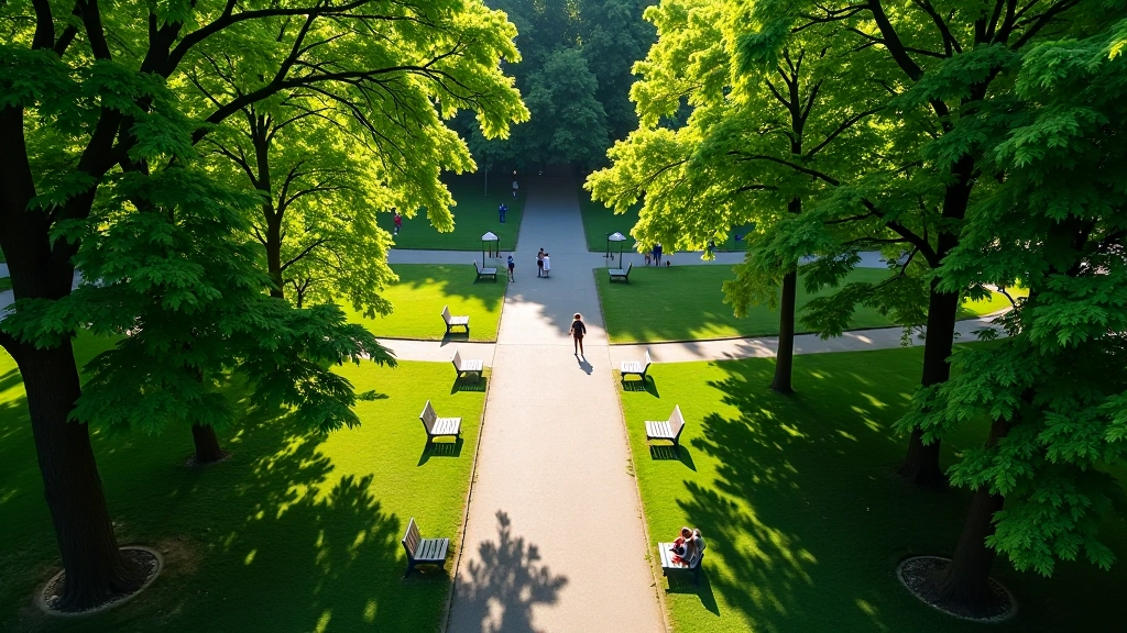 Krásný výhled na Smetanovy sady v Olomouci s řadou historických stromů